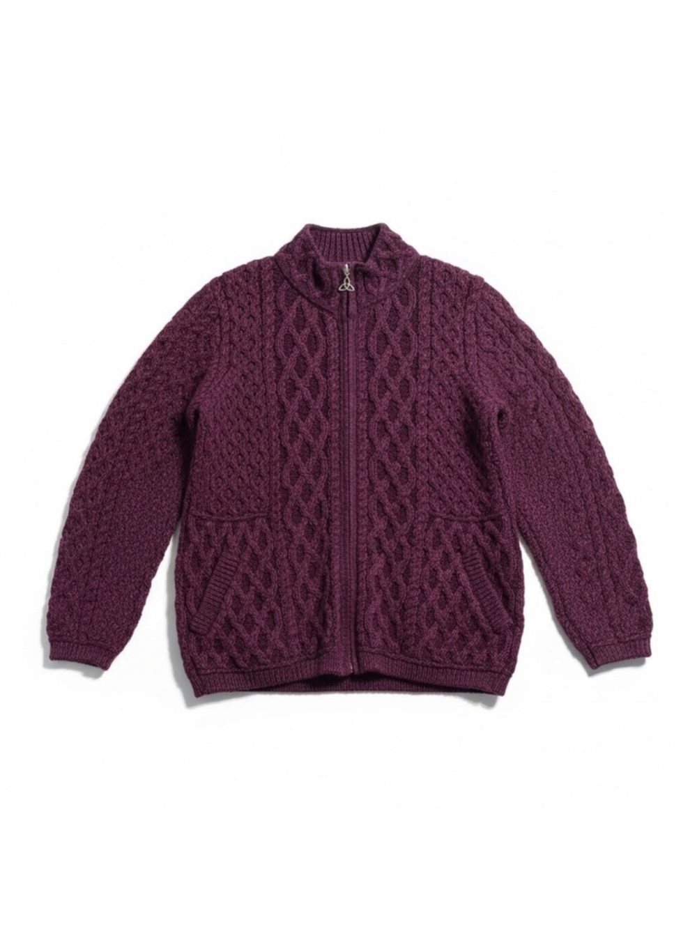 Aran Crafts Plum Cable Knit Full-Zip Cardigan Sweater Size Medium